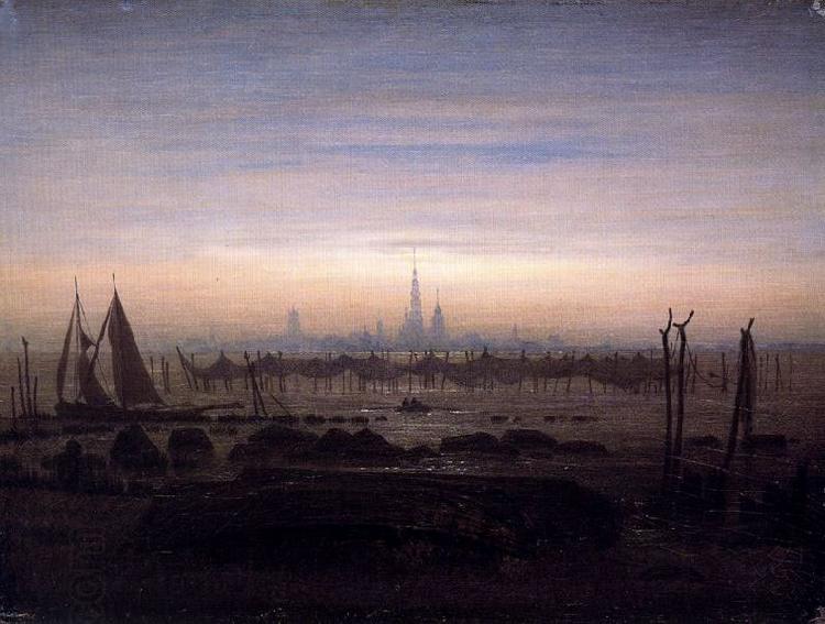 Caspar David Friedrich Greifswald in Moonlight oil painting picture